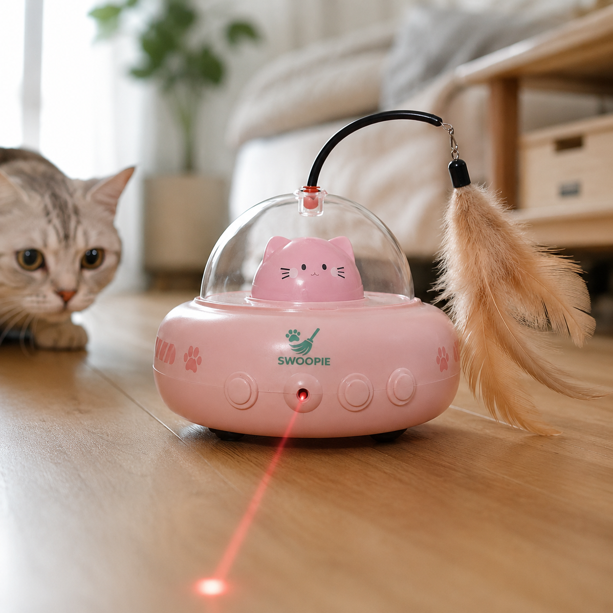 Swoopie UfoLaser Toy™ – Automatisch Kattenspeeltje met Laser | Interactief & Oplaadbaar | Slim Laserspeelgoed voor Katten