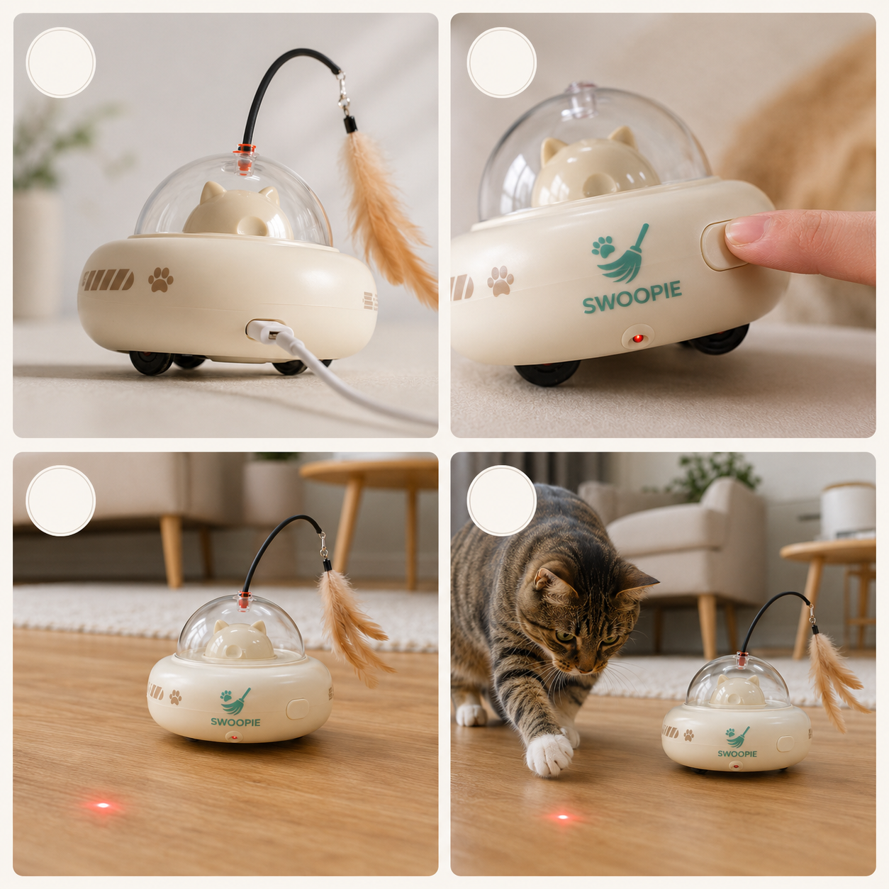 Swoopie UfoLaser Toy™ – Automatisch Kattenspeeltje met Laser | Interactief & Oplaadbaar | Slim Laserspeelgoed voor Katten